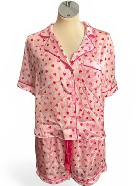 Primark Size Small Pink Heart Satin Short Pajama Set